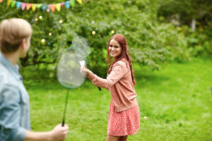Woman playing in the spring