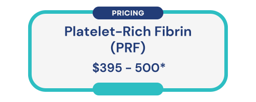 Platelet Rich Fibrin PRF Pricing Graphic Platelet Rich Fibrin PRF Pricing: $395-500